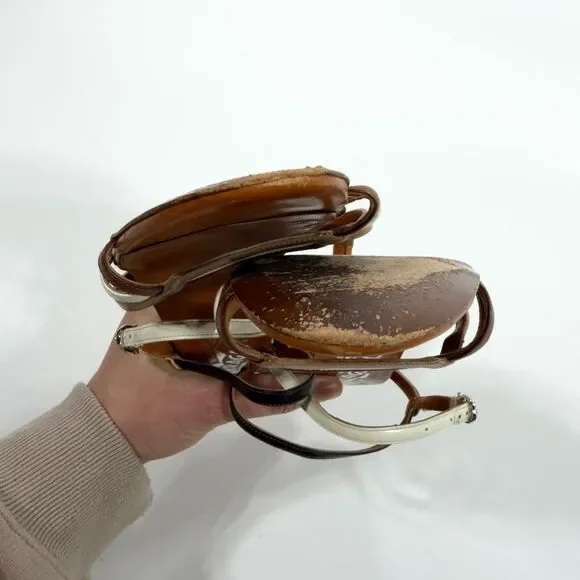 Salvatore Ferragamo Brown and Cream Strappy Heels - Picture 9 of 11